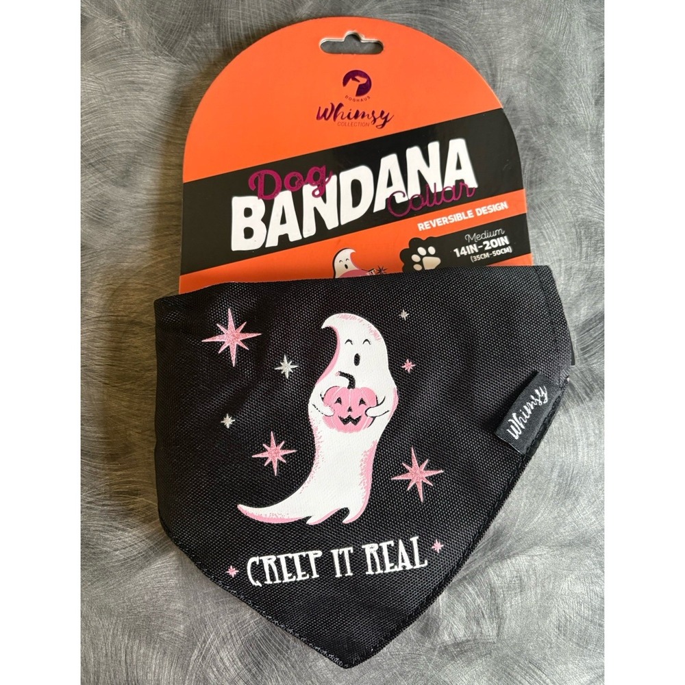 Doghaus Whimsy Dog Bandana Collar Reversible Ghost Halloween M Dc0335GH